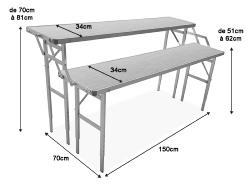 Table aluminium escalier 2 étages avec plateaux alu  1.5 m
