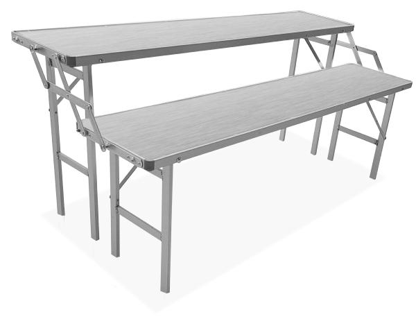 Table aluminium escalier 2 étages avec plateaux alu  1.5 m